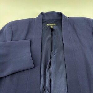 Eileen Fisher Navy Blue 100% Silk Open Front Longline Blazer Jacket Womens M